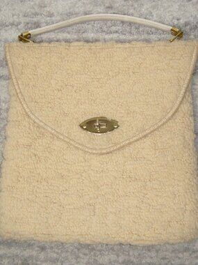 1960s The Original Jerry Terrence Carpet Bag Purse Vintage Beige Turn Lock